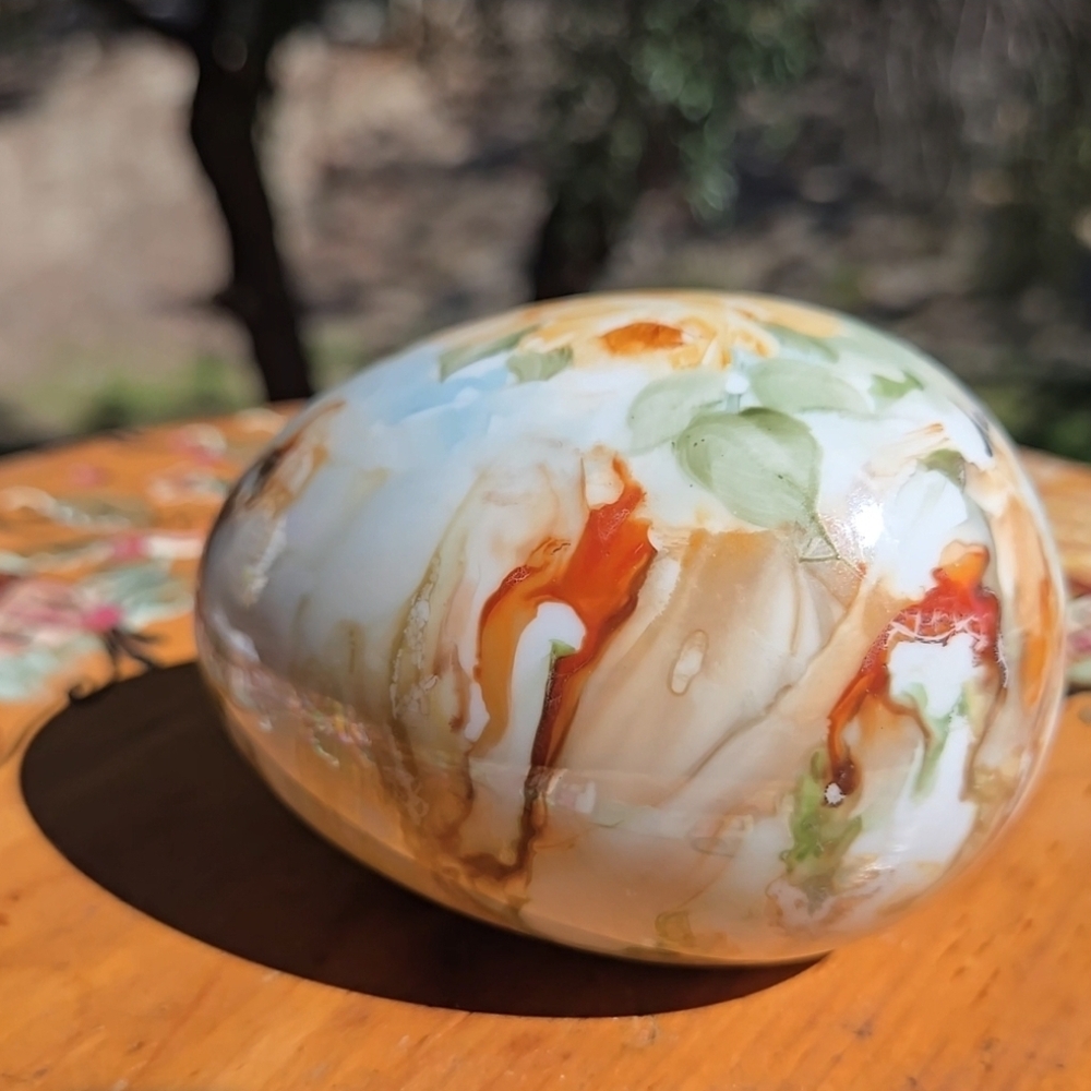 Vtg Victorian Style Hand Painted‎ Porcelain Egg Marbled Finish Signed Dated 94